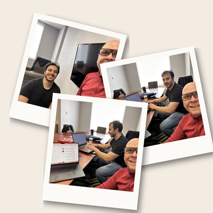 Polaroid collage of North Bay Painting Services projects and crew - interior, exterior, and cabinet painting work led by Ahmed Khalil