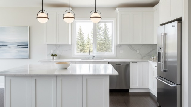 Modern kitchen with new shaker-style cabinet doors and drawer fronts
